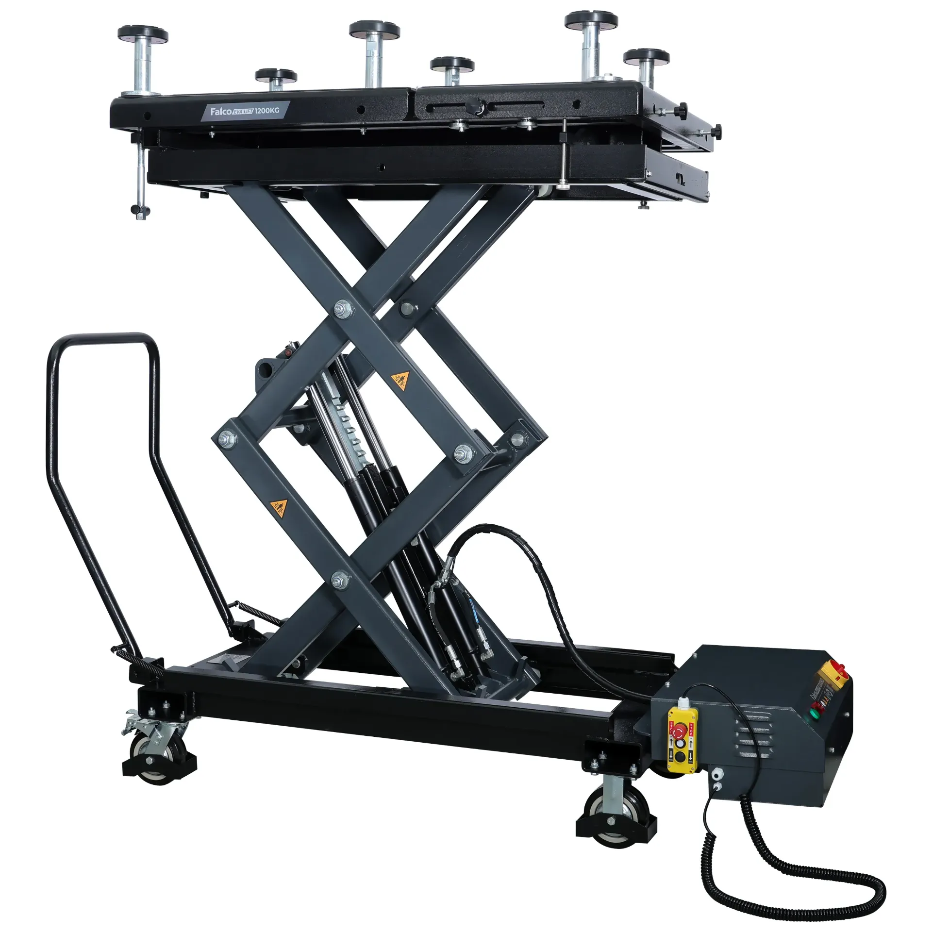 Mobile scissor lift table for EVA car battery engine and transmission exchange 230V 1200kg